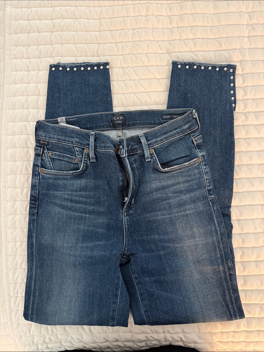 Citizens Of Humanity Dark Blue Skinny Jeans with Studded Hem